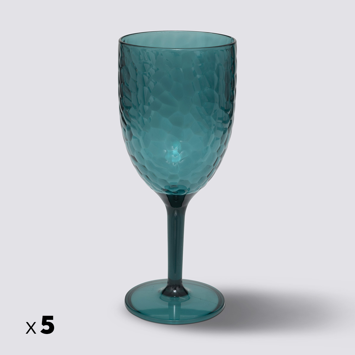 Lot de 5 verres à vin martelés, bleu pétrole Estiva