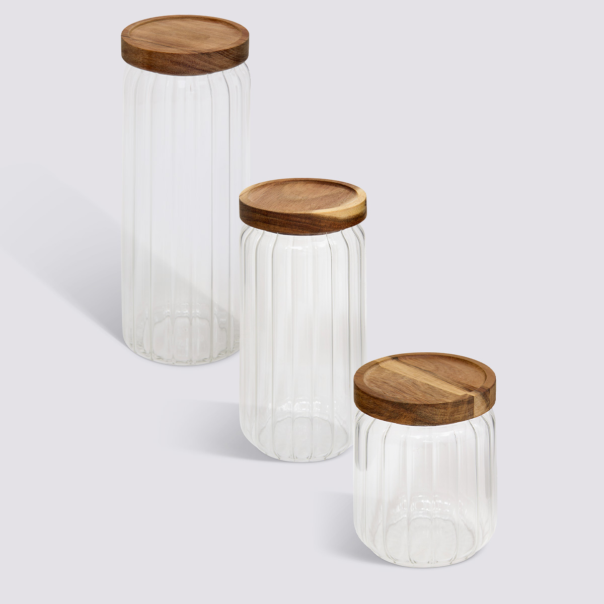 Lot de 3 bocaux, verre, couvercle acacia 0,5/1/1,4l Harmony
