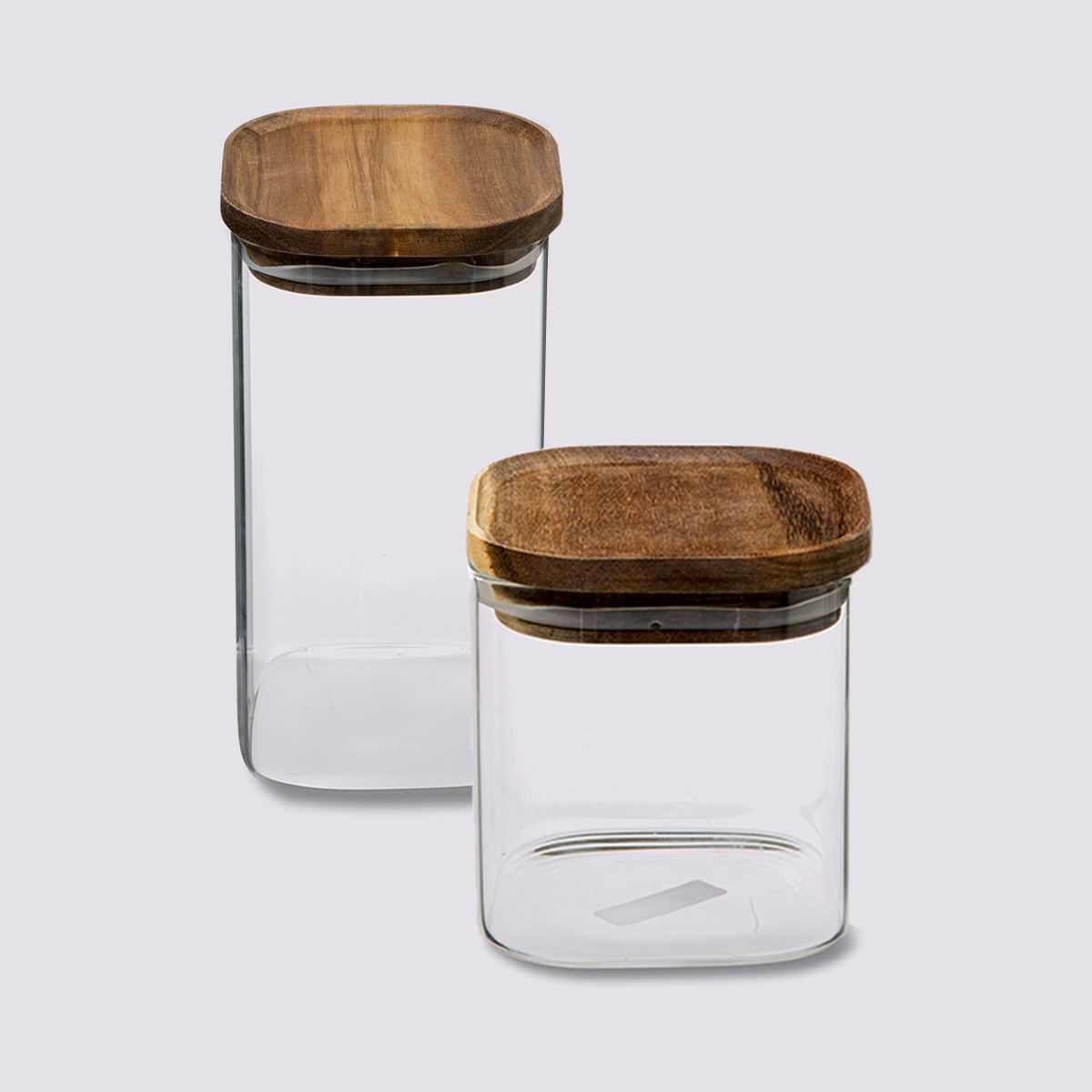 Lot de 2 bocaux, verre, couvercle acacia, 0,6/1,3l Hermet