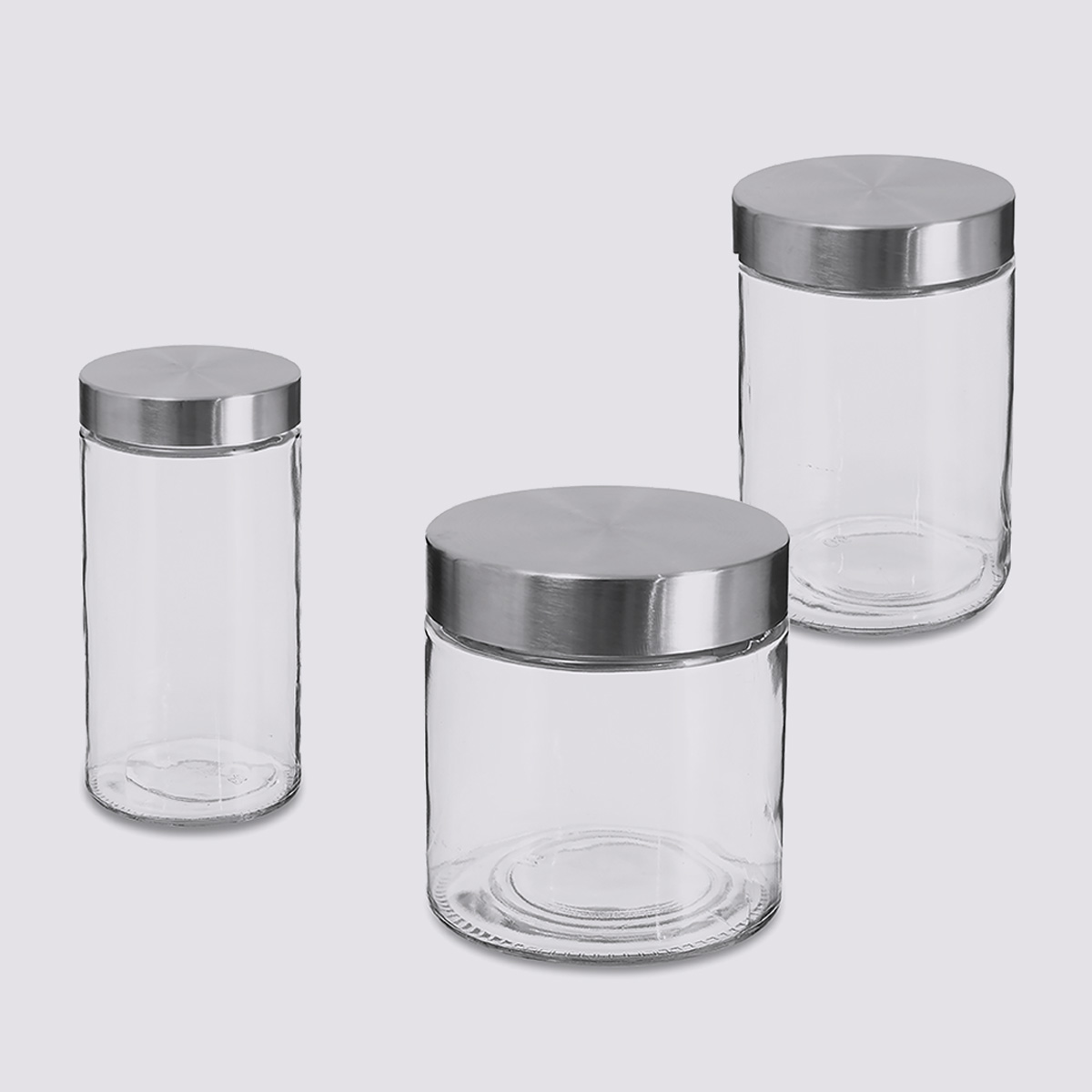 Lot de 3 bocaux, verre, couvercle inox, 0,75/1,2/1,7l Nixo