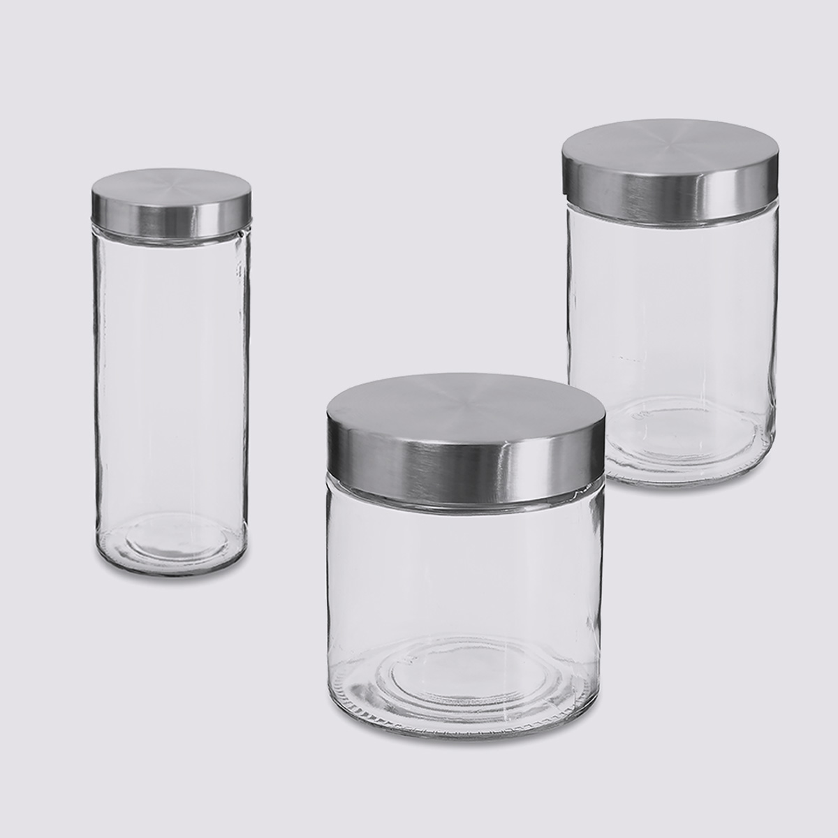 Lot de 3 bocaux, verre, couvercle inox, 0,75/1,2/2l Nixo