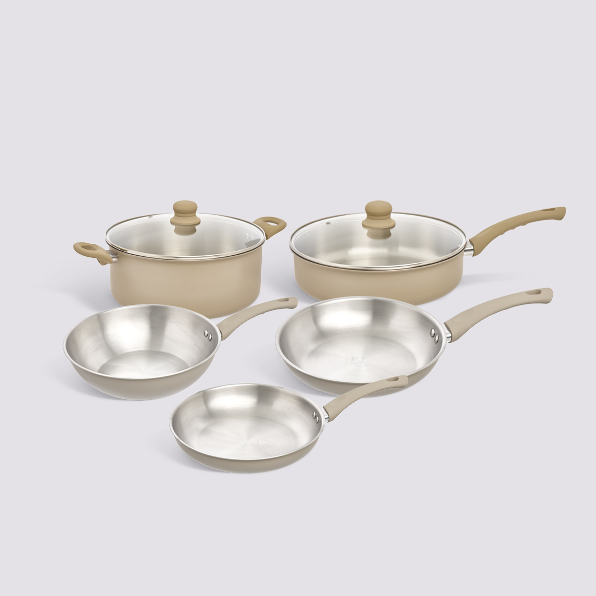 Batterie de cuisine en inox et aluminium, 5 pièces Solstice