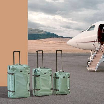 Set de 3 valises souples, 2 roues, fermeture tsa, vert 