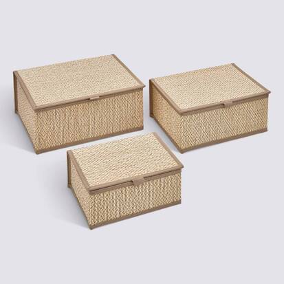 Set de 3 boîtes de rangement, l.25/30/35 cm, beige Stemy