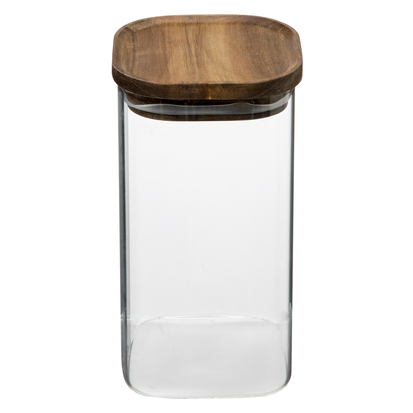 Lot de 2 bocaux, verre, couvercle acacia, 0,6/1,6l Hermet