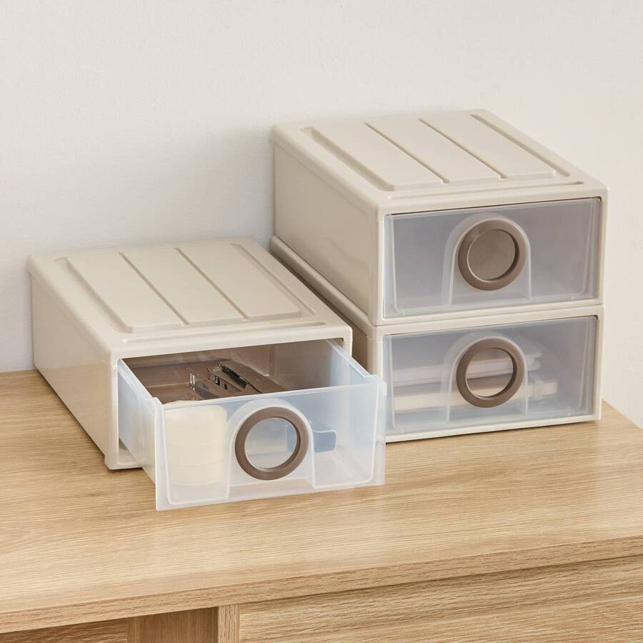 Tiroir en polypropylène, 8,5l, beige Tide'n stak