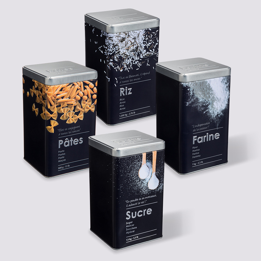 Lot de 4 boîtes de conservation, 0,5/1/1,2/1,5kg Black edition