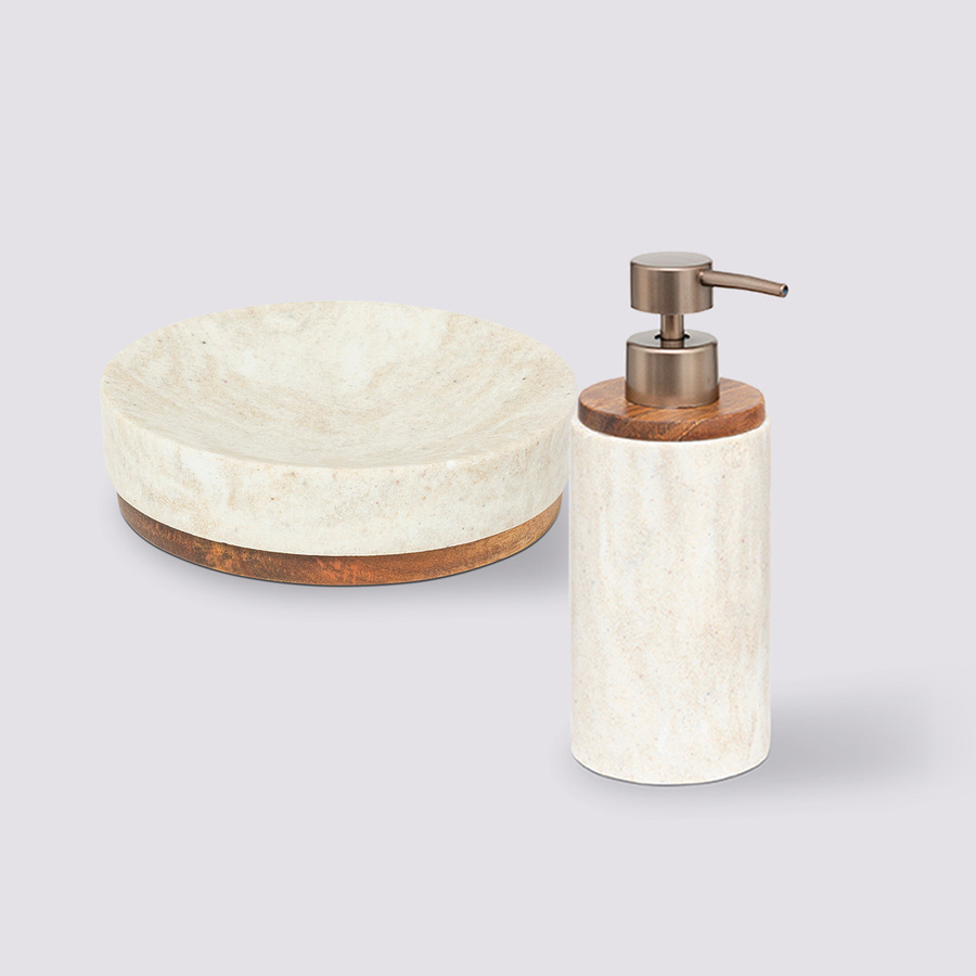 Kit de 2 accessoires de salle de bain, effet travertin Come