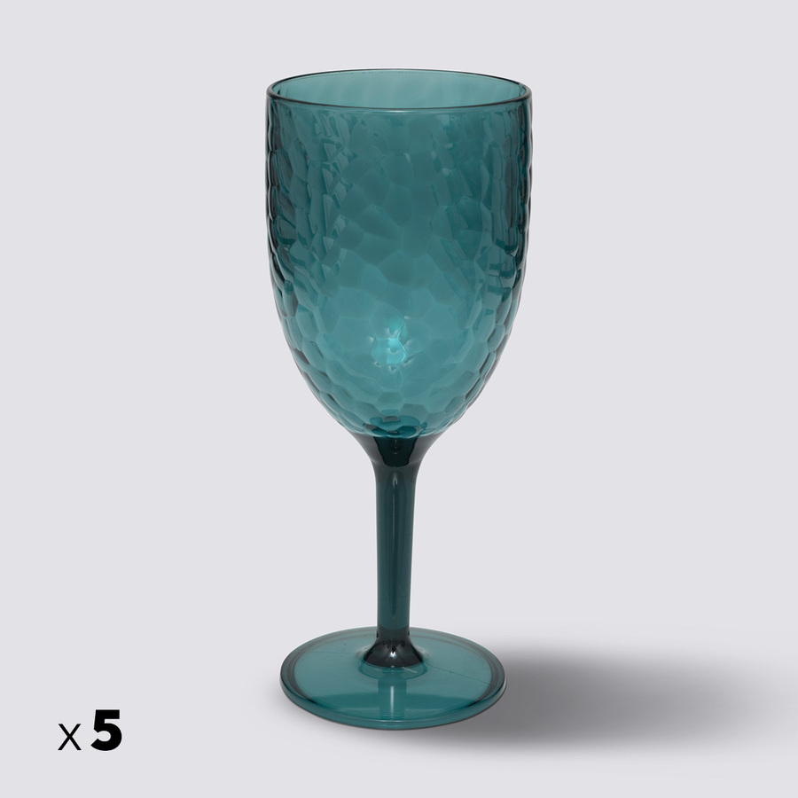 Lot de 5 verres à vin martelés, bleu pétrole Estiva