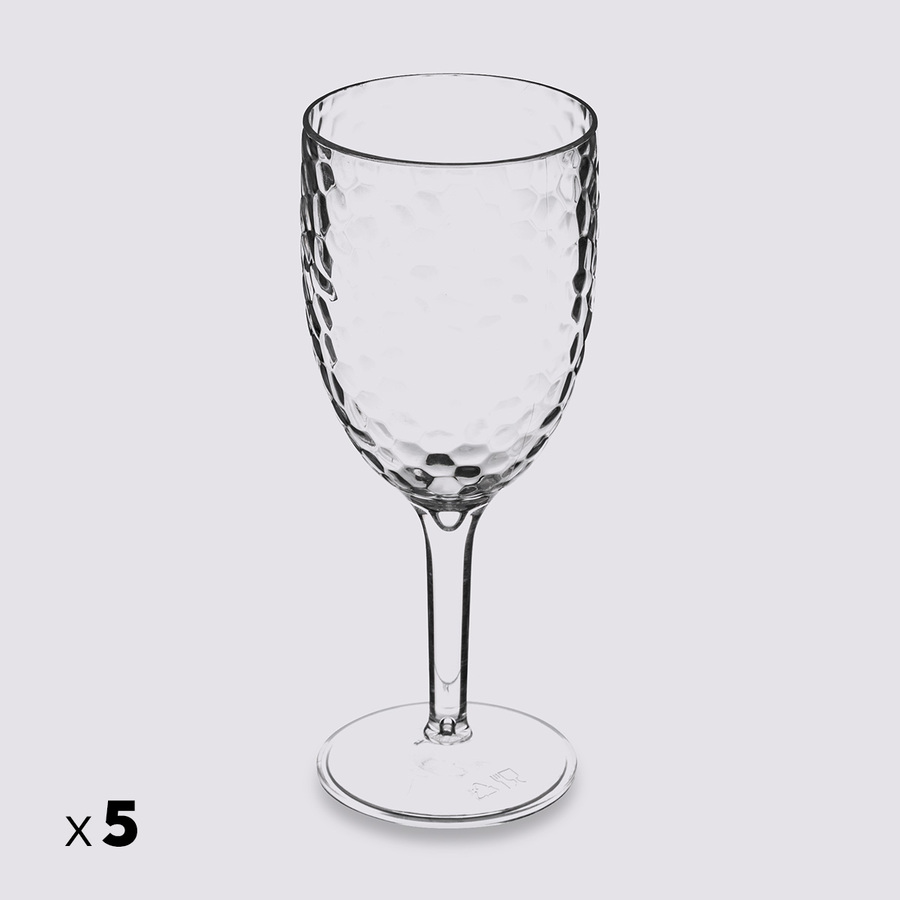 Lot de 5 verres à vin martelés, transparent Estiva