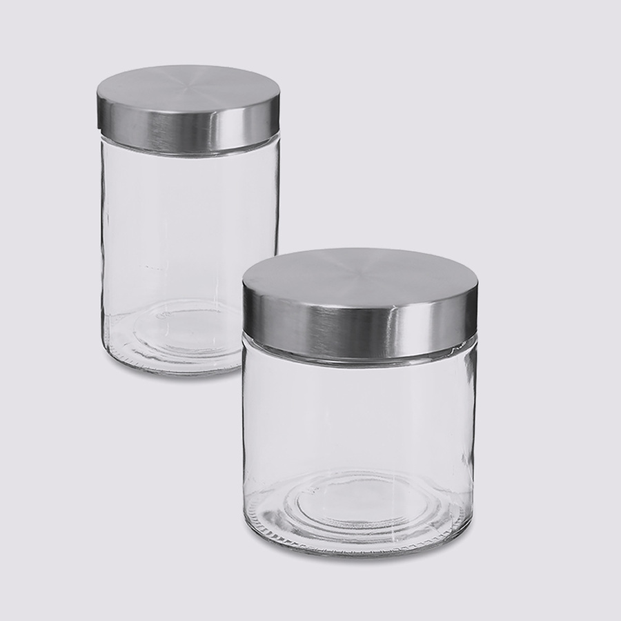 Lot de 2 bocaux, verre et inox, 0,75/1,2l Nixo