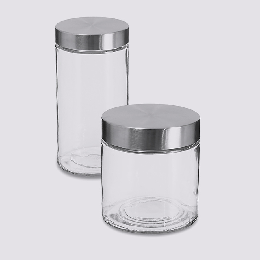 Lot de 2 bocaux, verre, couvercle inox, 0,75/1l Nixo
