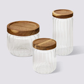 Lot de 3 bocaux, verre, couvercle acacia, 0,3/0,5/1l Harmony
