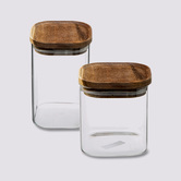 Lot de 2 bocaux, verre, couvercle acacia, 0,6/1l Hermet