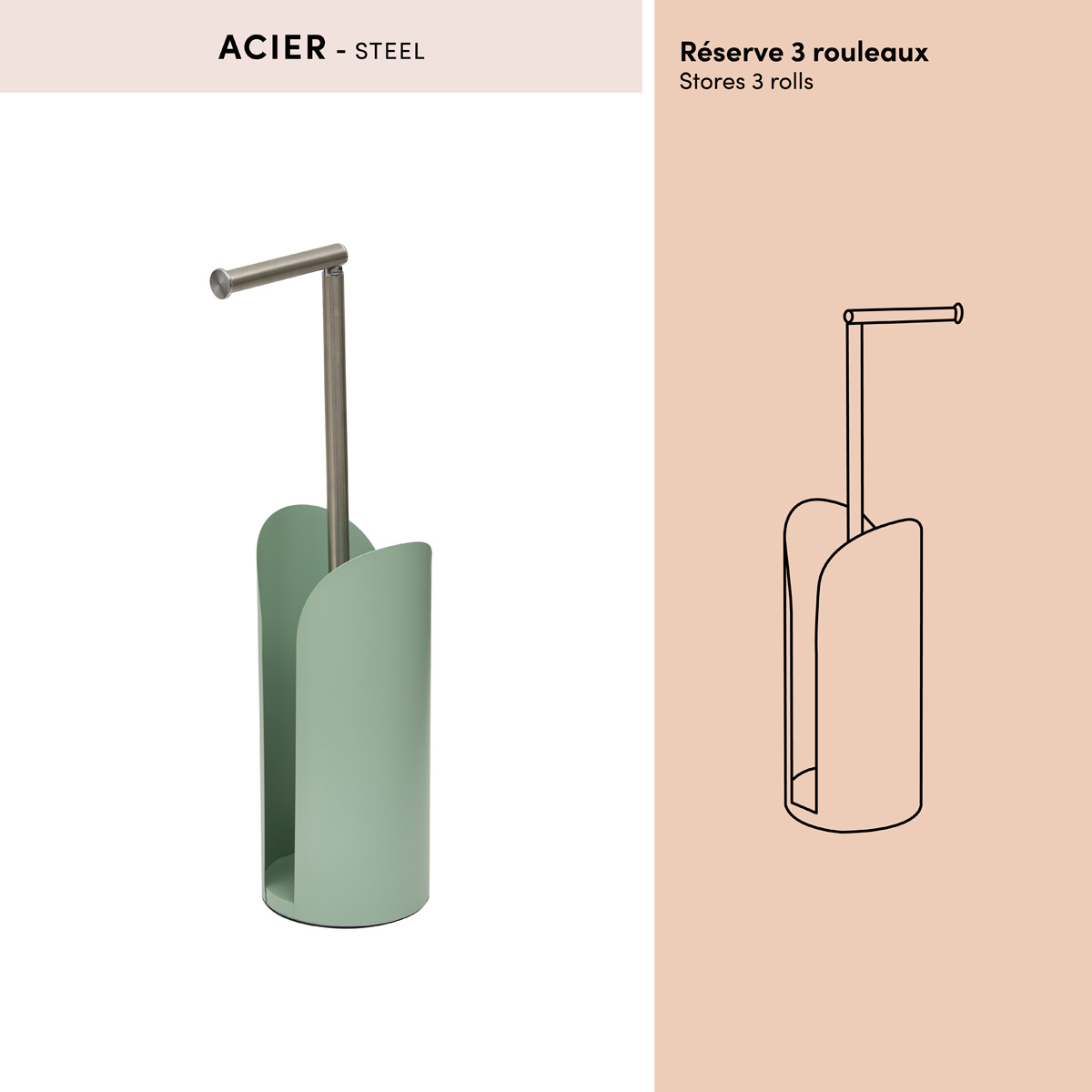 Dérouleur avec réservoir, h.60 cm, vert céladon Colorama