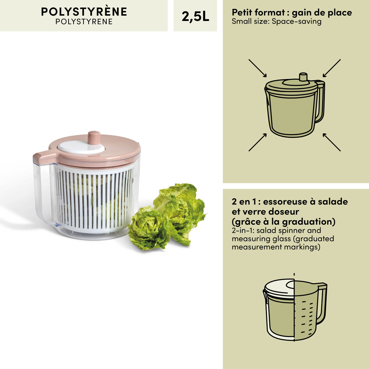 Essoreuse, 2,5l, rose Poly