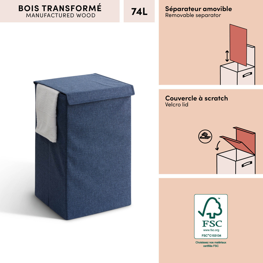 Corbeille à linge, 74l, bleu Colorama