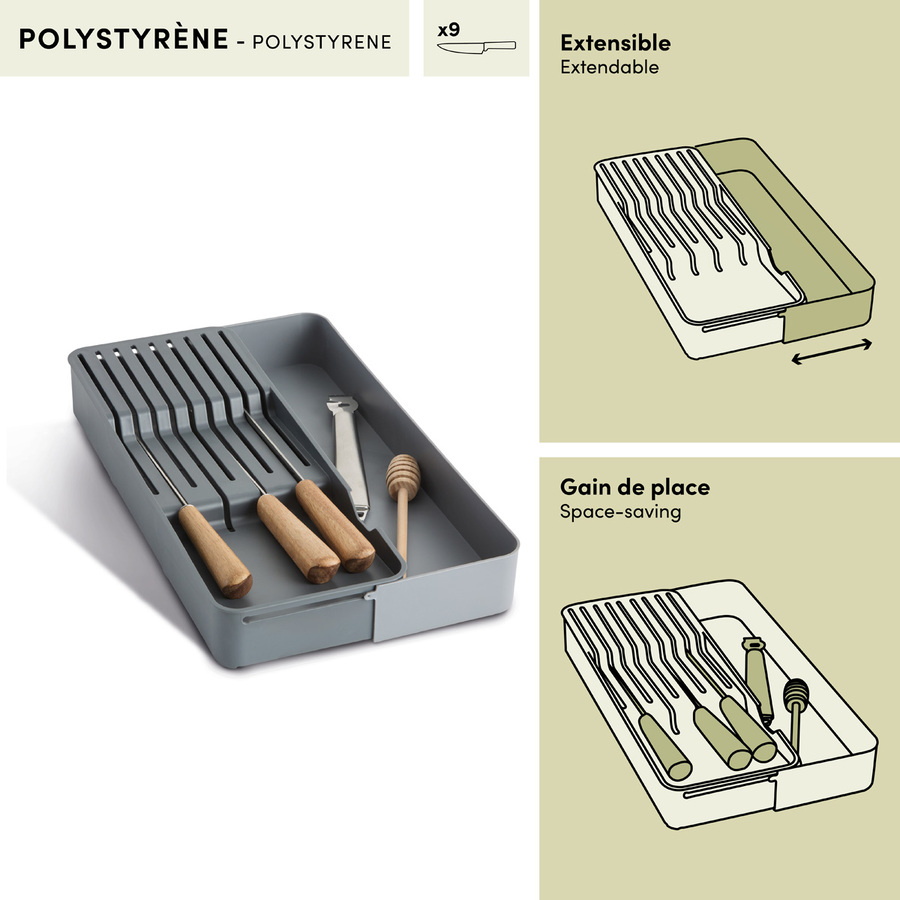 Range-couverts extensible, 4 compartiments, gris Neo