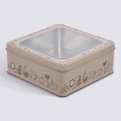 Boîte à gâteau en fer-blanc avec fenêtre, 14,9x14,9 cm Noel
