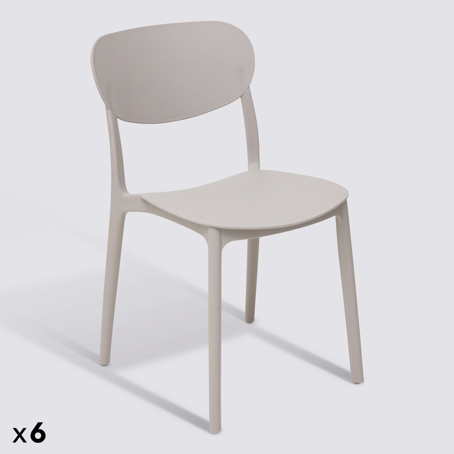 Lot de 6 chaises empilables plastique, taupe Plasta