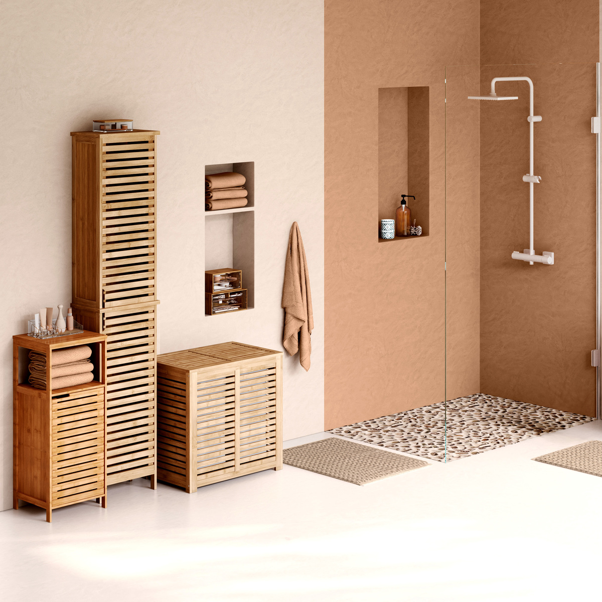 Panier à linge double 50l, bambou Sicela