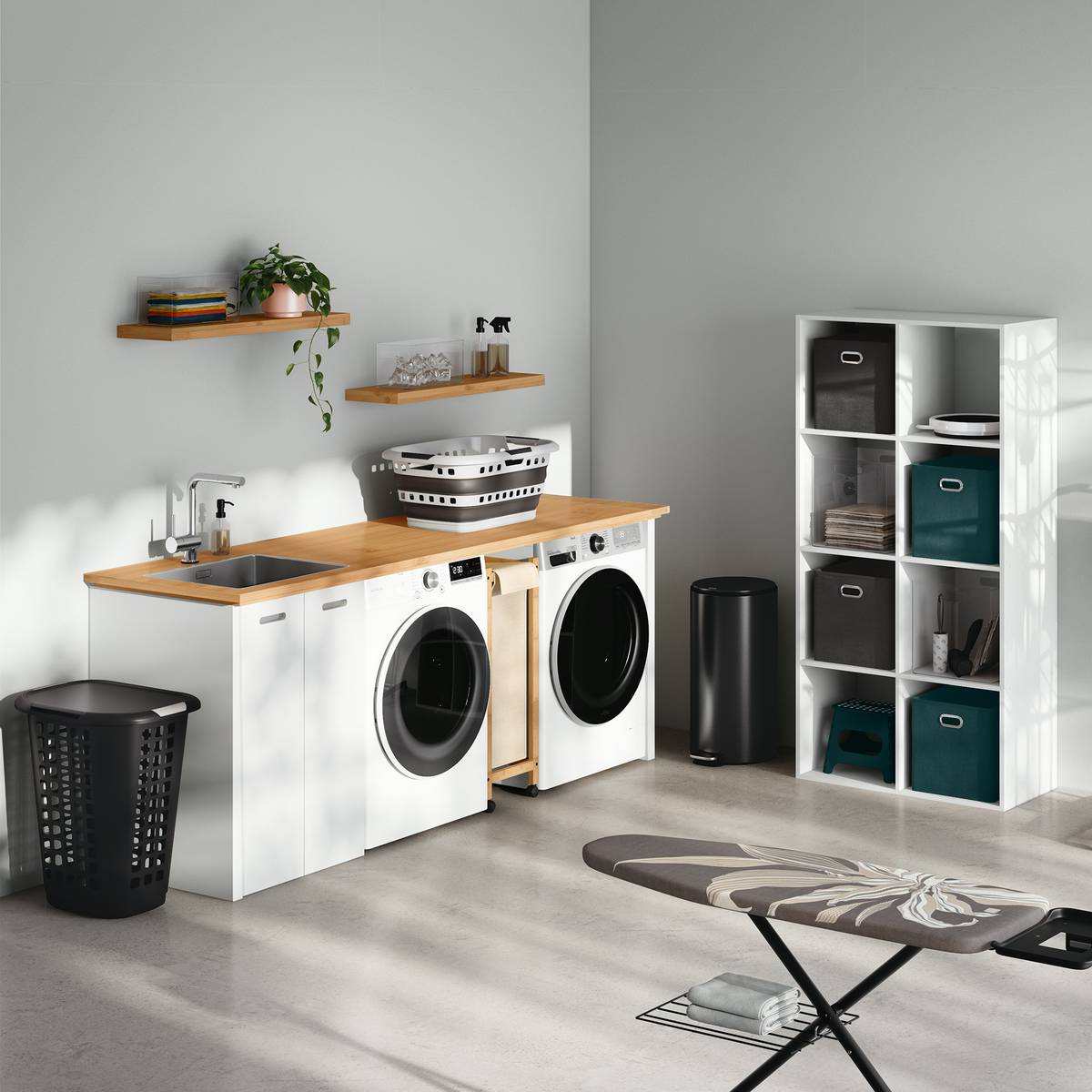 Corbeille à linge pliable 45l - gris, blanc Hugger