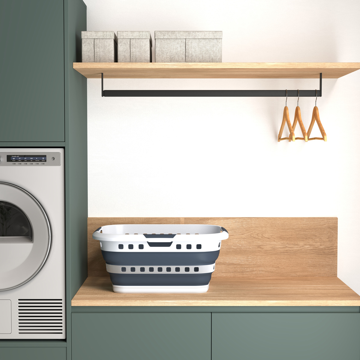 Corbeille à linge pliable 45l - gris, blanc Hugger