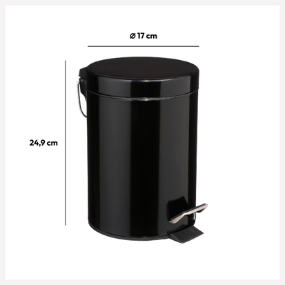 Poubelle ronde métal 3l, noir Colorama