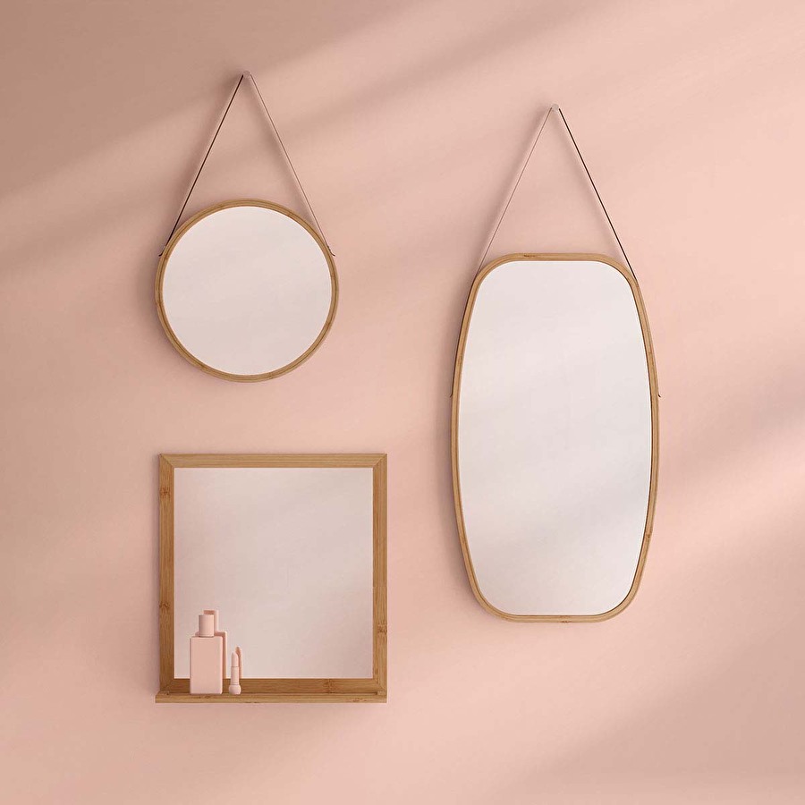 Miroir ovale lanière cuir 77x43cm