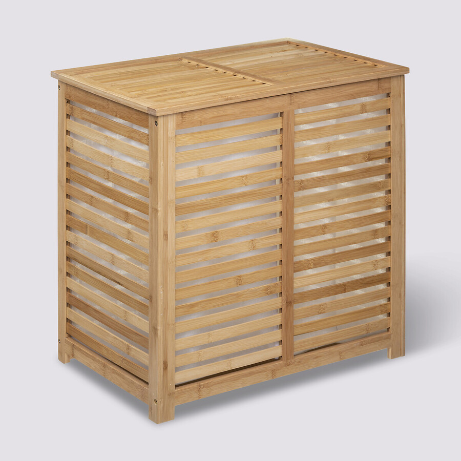 Panier à linge double 50l, bambou Sicela